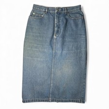 Vtg Polo Ralph Lauren Denim Skirt Women's 8 Blue Midi 90s Made in USA Stain