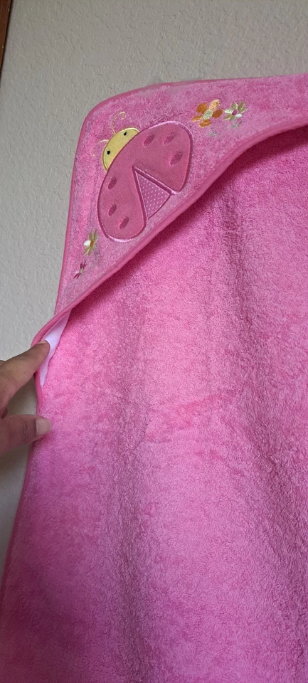 14-Soft Pink Baby Hooded Towel with Cute Ladybug Embroidery - Image 4 of 4