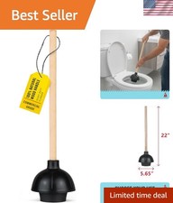 Heavy Duty Toilet Plunger Commercial Grade Rubber Cup and Wood Handle 22 Inches