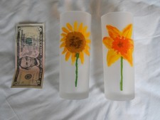 Dartington Designs Floral Hi-Ball Frosted Glass Tumblers Set of 2 France EUC