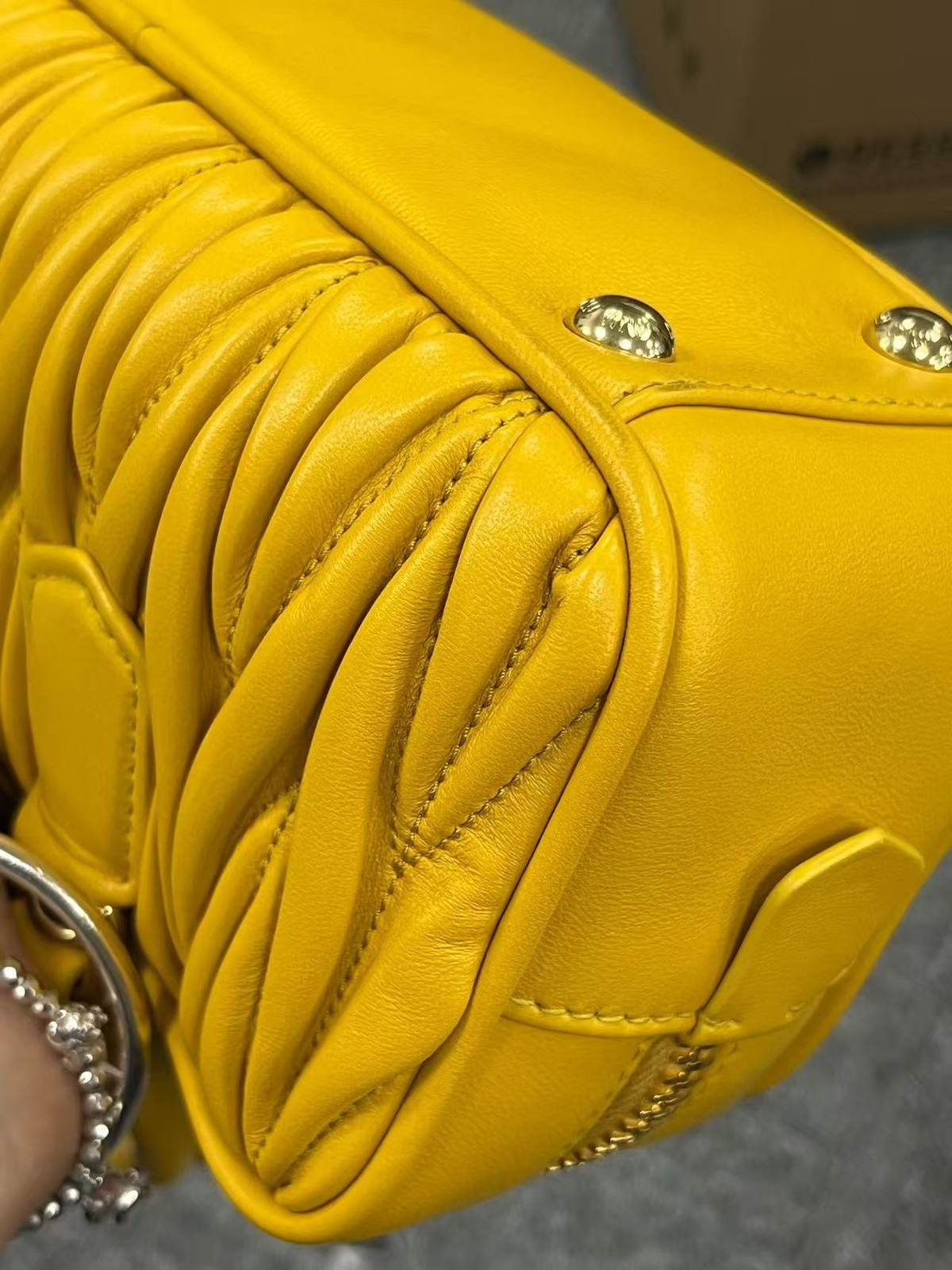 Authentic Miu Miu Yellow Matelasse Bowling Handbag With Strap — image 7