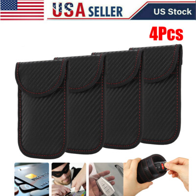 4PC Car Key Fob Signal Blocker Case Faraday Keyless Entry Pouch Guard RFID Bag