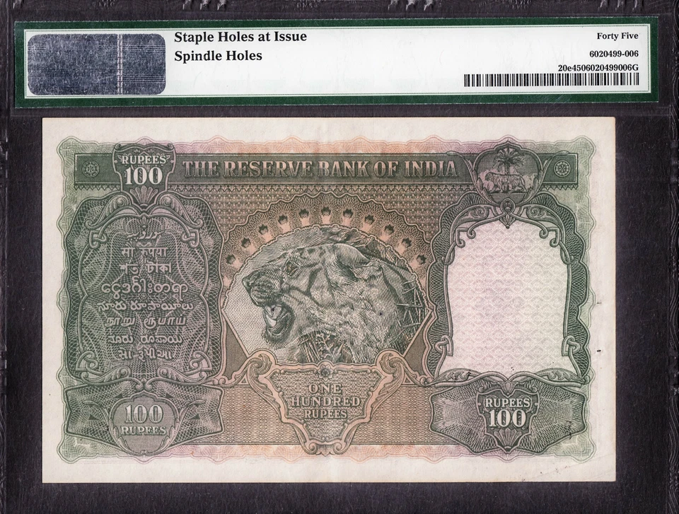 British India 100 Rupees ND 1943 CALCUTTA Holy # 786059 P-20e Extra Fine PMG 45 - Image 2 of 2
