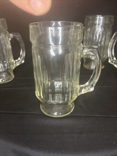 Vintage Anchor Hocking Beer Mugs Handled Ribbed Clear Glass Set of 4 - Picture 8 of 24
