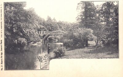 Vintage Postcard 1900's Rustic Bridge Central Park J. Koehler Park Row New York