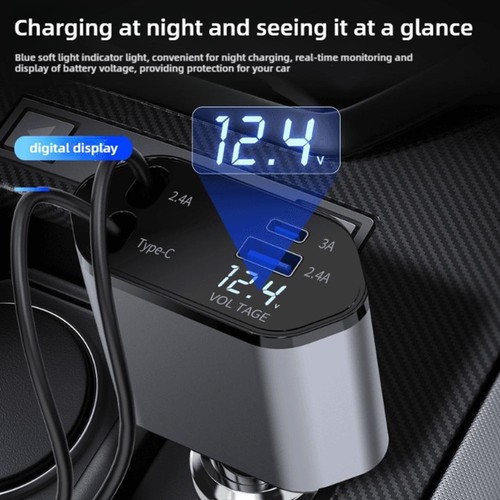 120W 4-in-1 Fast Car Phone Charger Retractable Cable with Projection Star Light - Photo 7 sur 14
