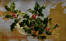 Vintage postcard Joyful Christmas Holly Berry Celebration Greetings