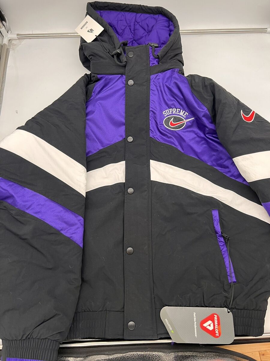 Supreme Nike Hooded Sport Jacket Black Purple White Puffer Supreme Nike Hooded Sport Jacket Black Purple White Puffer