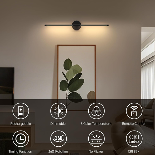 Battery Operated Wall Sconces,31.5 Inch Dimmable Battery Wall Sconce with Remote - Picture 4 of 8
