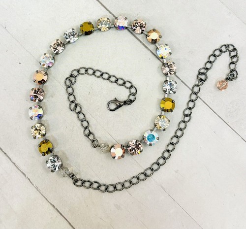 Gunmetal Plated Vintage Rose Pink Crystal AB Neutral Cup Chain Necklace - Picture 6 of 6