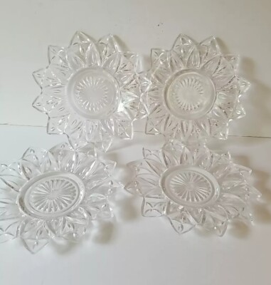 Federal Glass Bread Plate Set Point Star Flower Petal Pattern 6'' Diameter 4 Pcs