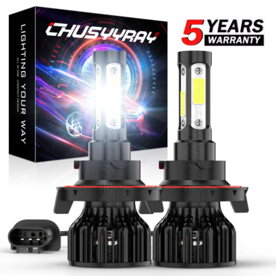 Pair H13 9008 LED Headlight Bulbs Bright White 6000K Hi/Low Beam Conversion Kit