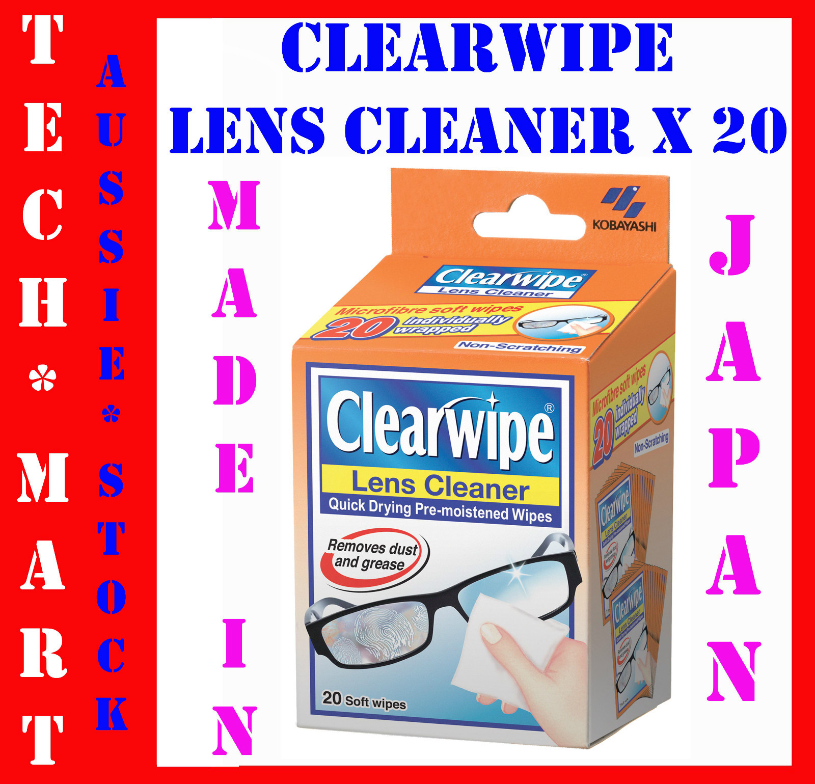 CLEARWIPE LENS GLASS SUNGLASS WATCH CLEANER 20 x PREMOISTENED