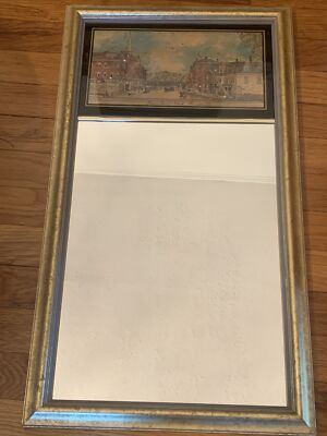 Antique Natick Mass Eglomise Mirror. Main Street Reverse Painted 25  X 14 
