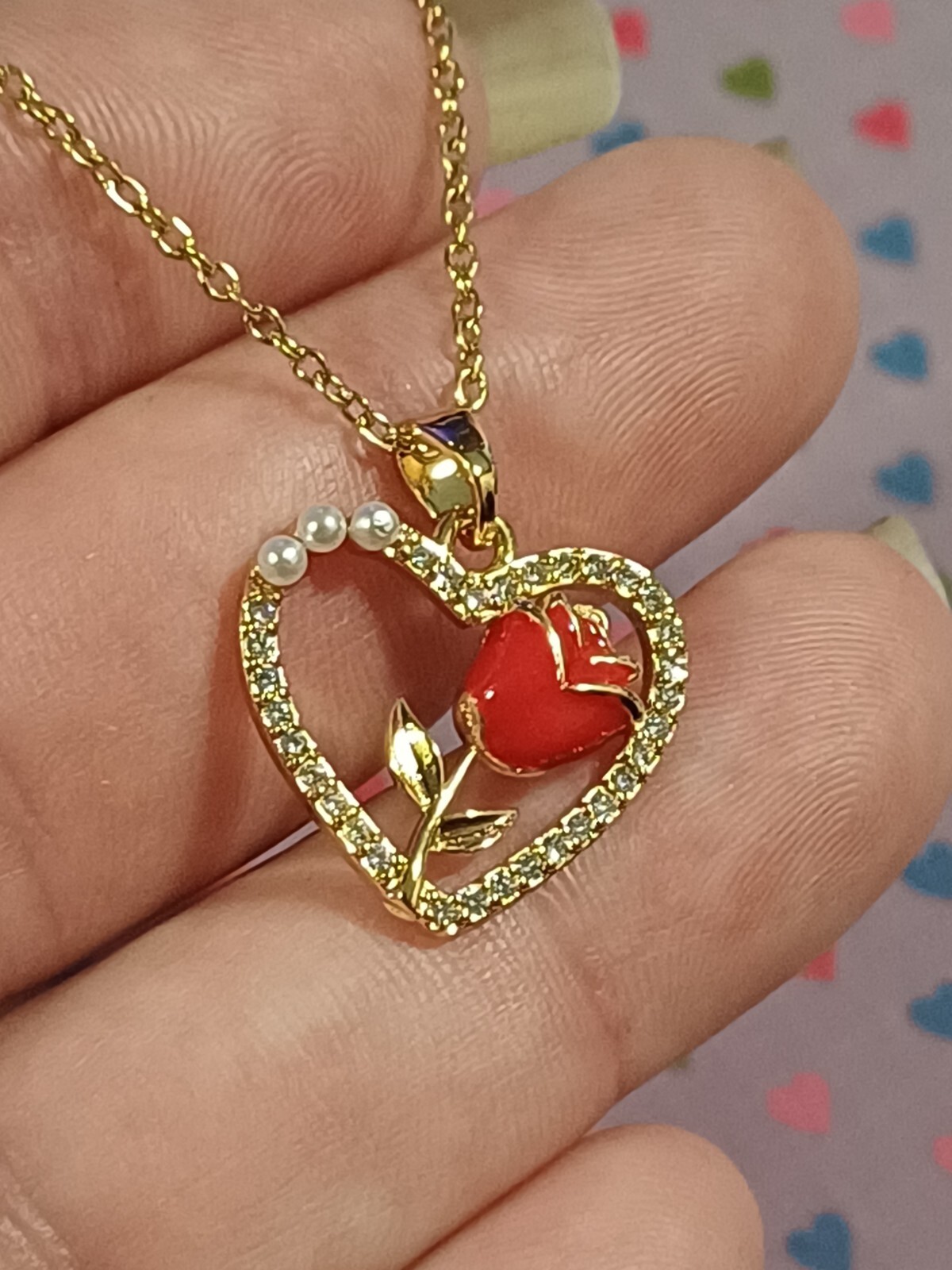 Gargantilla Corazon Y Rosa Roja