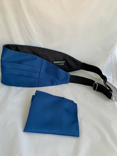 < NUOVO > Qualsiasi da 11 tonalità di BLU da uomo in poliestere Cummerbund + fazzoletto abbinato - Foto 28 di 62