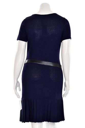 St. John Knits Navy Leather Belt w/ Gold Chain sz 34 / Will fit ~37-43" Waist - Picture 4 of 6