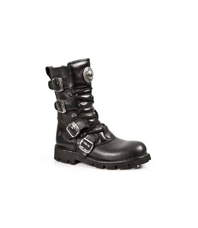 Bota Motera PIEL Unisex NEW ROCK ORIGINAL Negro Hebillas- M.1473-S1
