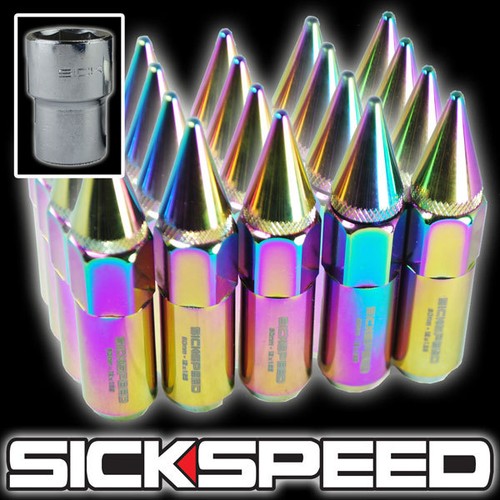 SICKSPEED 20 PC NEO CHROME 60MM LOCKING LUG NUTS LUGS WHEELS/RIMS 12X1