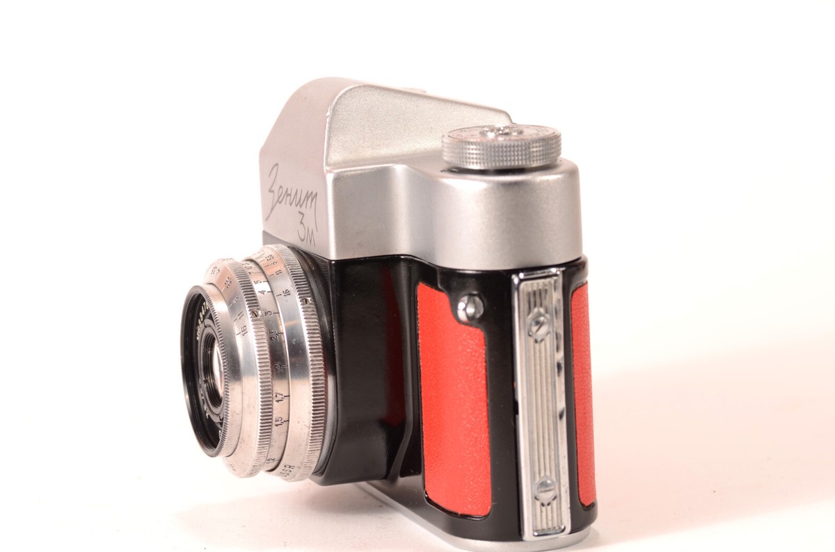 Rare ZENIT 3M Red Serviced CLA SLR Film Camera Industar-50