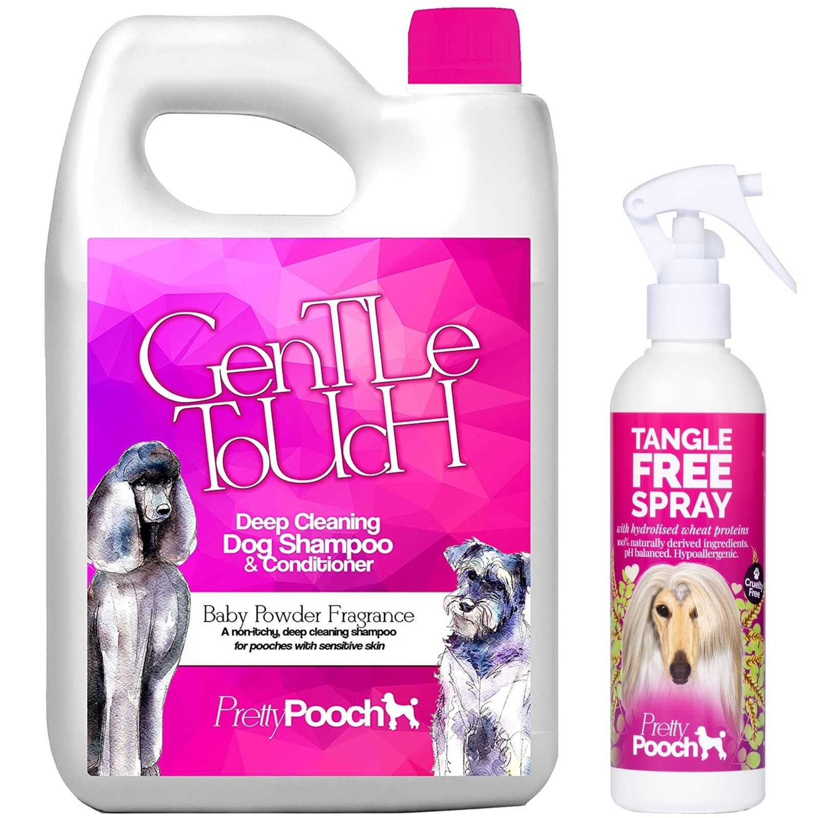 Pretty Pooch Dog Shampoo Itchy Sensitive Skin 2L & Detangling Spray 250ml