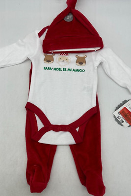 3 Piece Christmas Set Baby Size 0-3M ''Papa' noel es mi amigo'' Hat Pants Shirt
