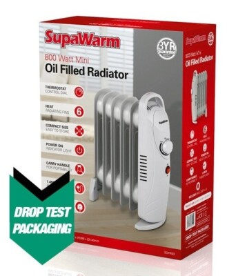 SupaWarm Mini Ölgefüllter Heizkörper 800W Weiß Kompakt Heizung Thermostat Steuerung