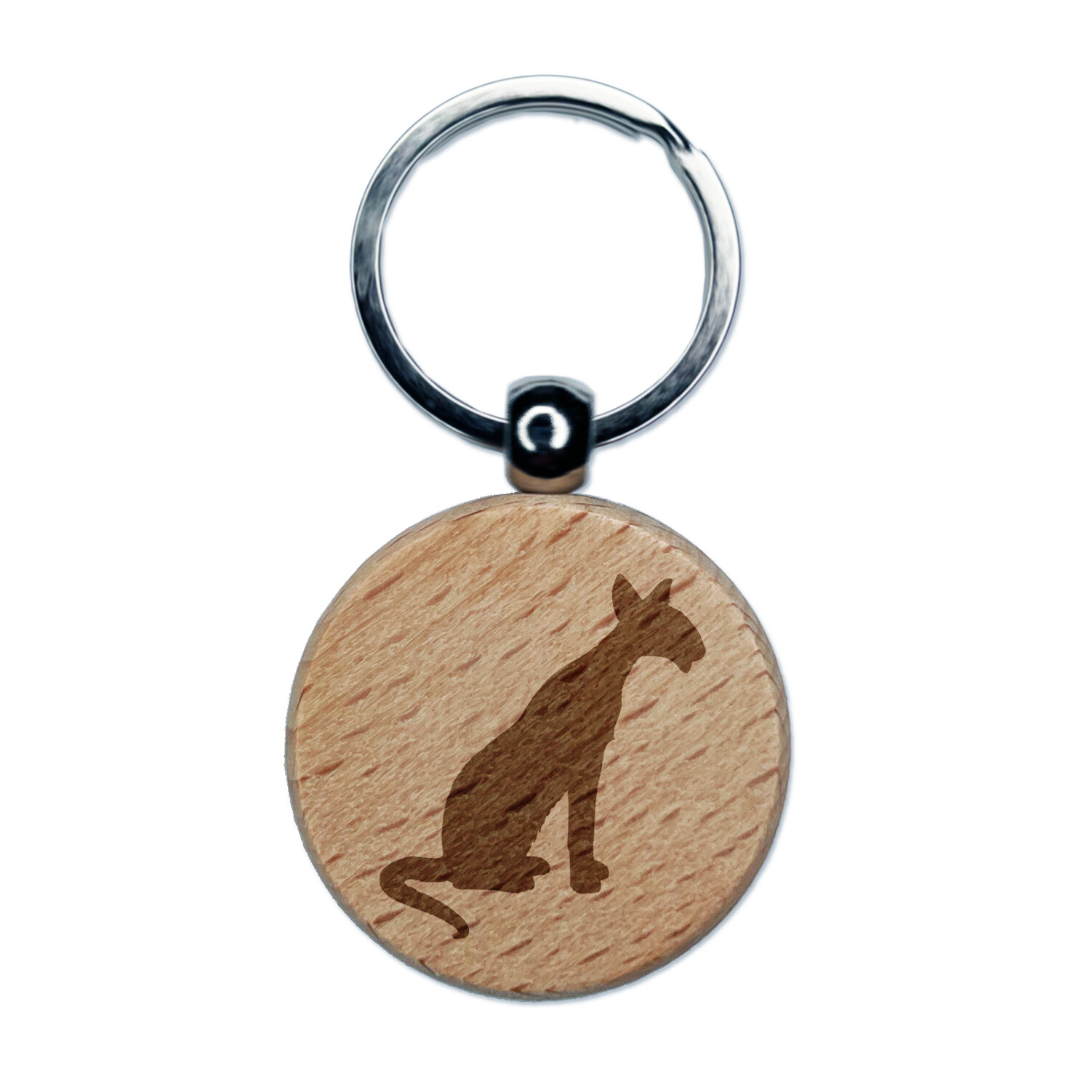 Siamese Cat Solid Engraved Wood Round Keychain Tag Charm