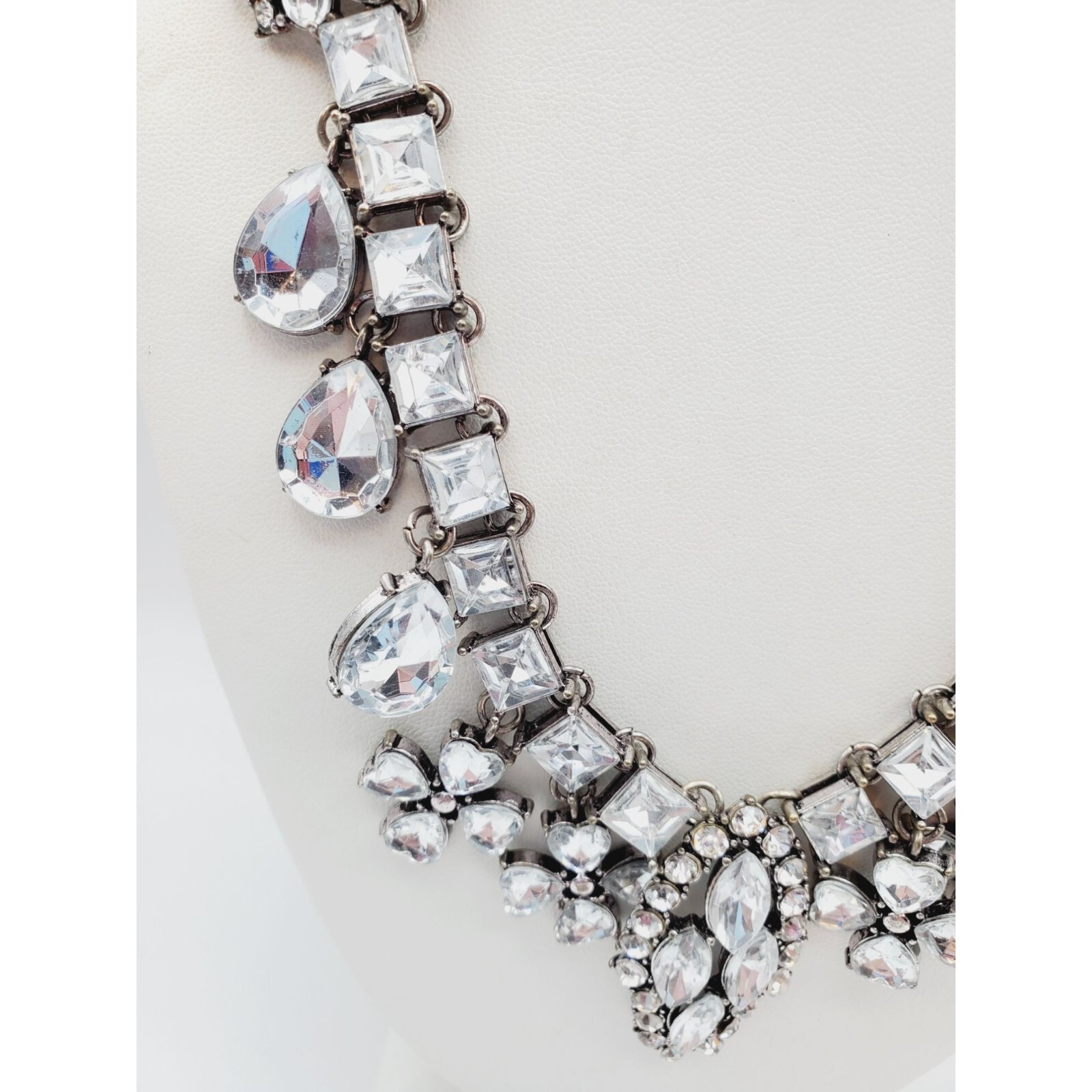 Statement  silver tone Rhinestone flower square t… - image 7