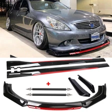 Gloss Black Strut Rod Front Bumper Lip Spoiler Splitter For Infiniti G37 Coupe