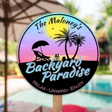 Personalized Backyard Paradise Sign Tropical Decor Pool Hot Tub Art 100140050010