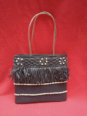 Borsa/Bag MARINA GALANTI ORIGINALE VINTAGE ANNI 90 nera a spalla rafia/  tessuto