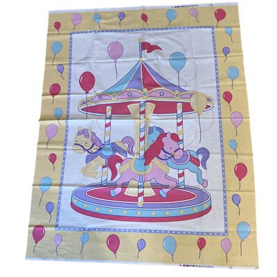 Vtg. Fabric Panel Carousel Cheater Quilt Panel Horse Carnival 35 x45 