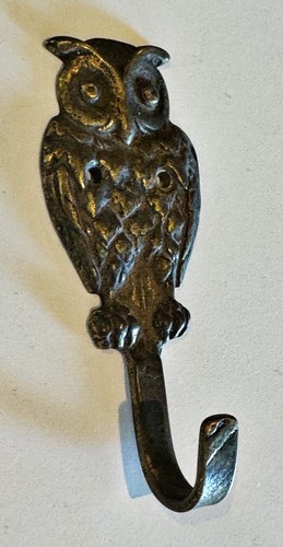 Vintage Brass ? Owl Hook Wall Mount Key Hat Towel Coat Leash Robe Hook Cast Iron - Picture 4 of 7