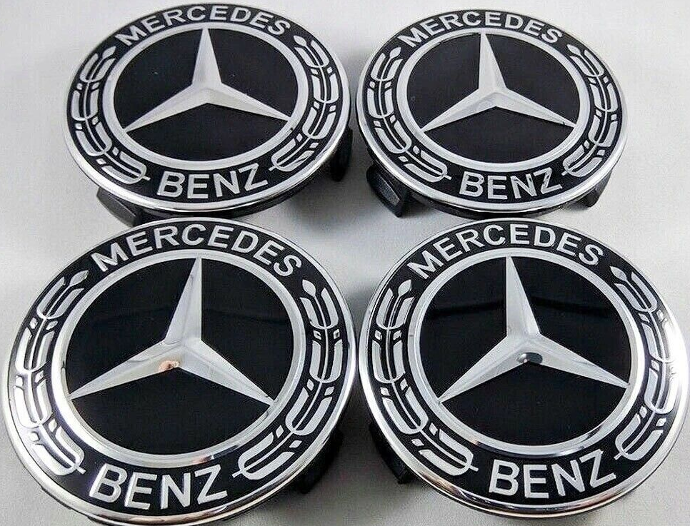 4x Mercedes Black Alloy Wheel Centre Hub Caps 75mm A B C E S M Class ML CLA GLA