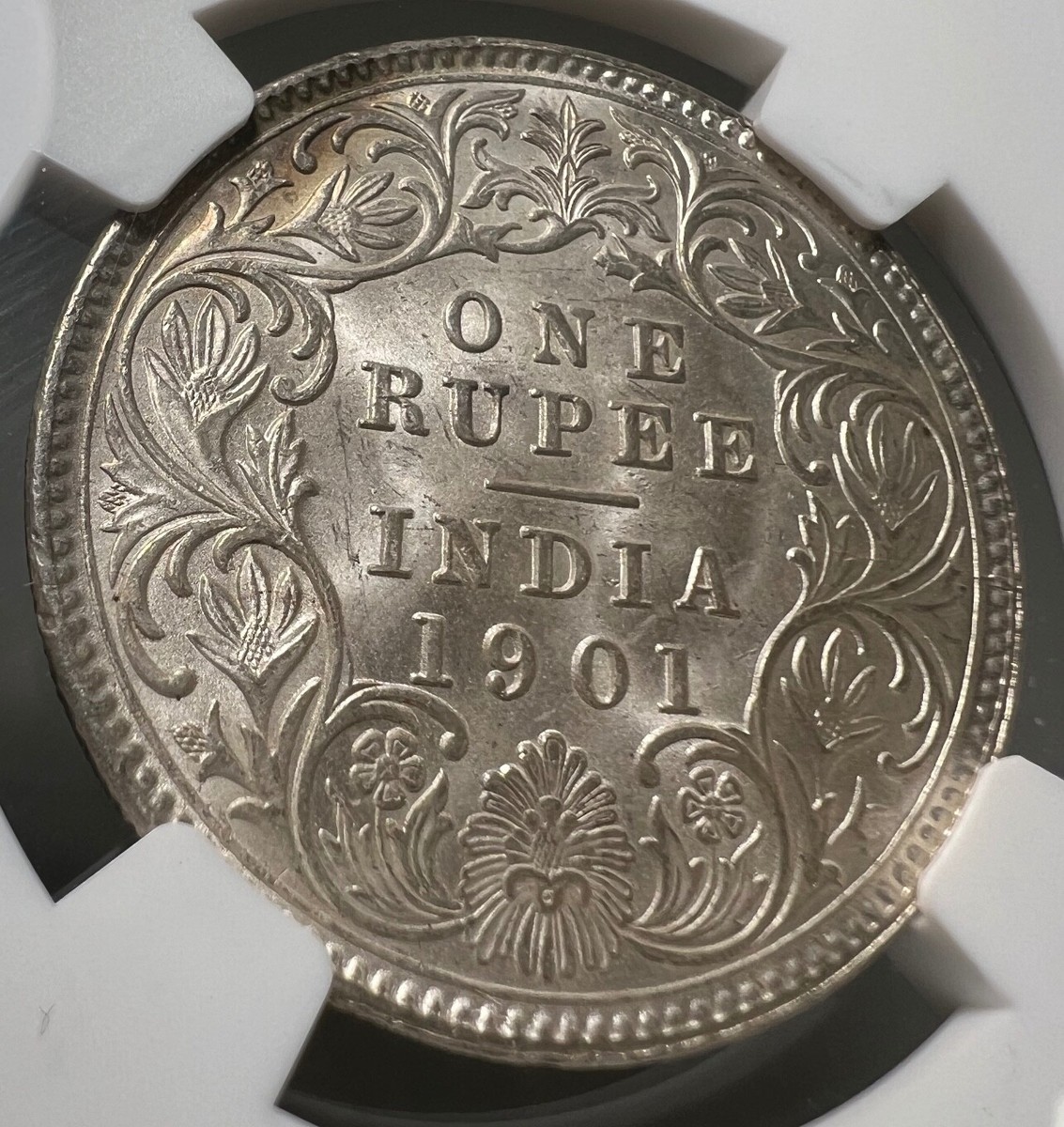 1901 C India Rupee NGC MS62 Silver Coin Calcutta Mint