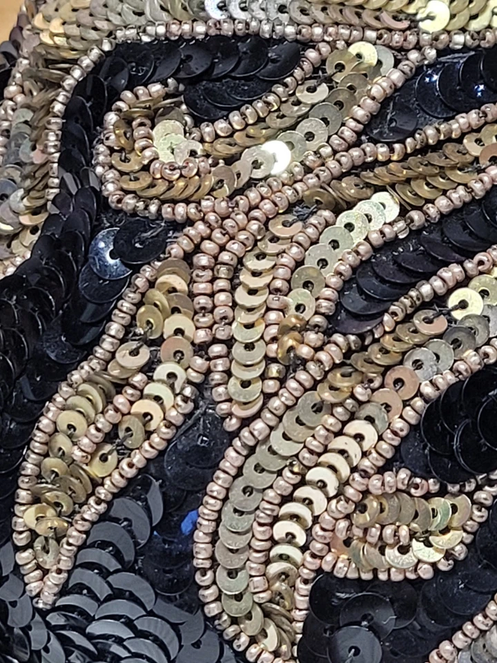 Bolso sin asas vintage años 60 con lentejuelas con cuentas cierre de bloqueo de beso pedrería Bélgica Foto 4 de 4