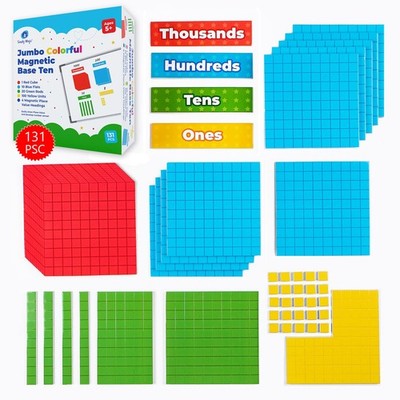 131+4 PCS Jumbo Colorful Magnetic Base Ten Blocks for Math + Headings - Place...