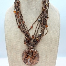 Vintage Y2K Multi Strand Seed Beaded Pendant Necklace Statement Women's Jewelry