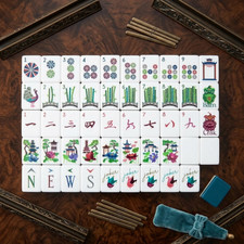 Luxury American Mahjong Set Blue Acrylic Tiles Wooden Case Gift