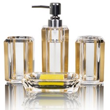 4-Piece Gold Bathroom Accessories Set   Soap Dispenser, Soap Dish, Mouthwash ...