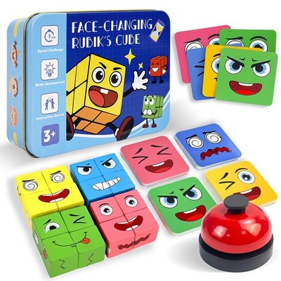 Wooden Face Changing Magic Cube Building Block Toy Expressions Logic Game Board