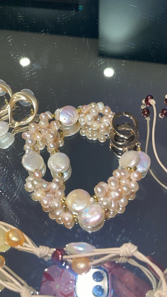 freshwater pearl jewellery set bracelets necklaces earrings natural - Image 2 of 4