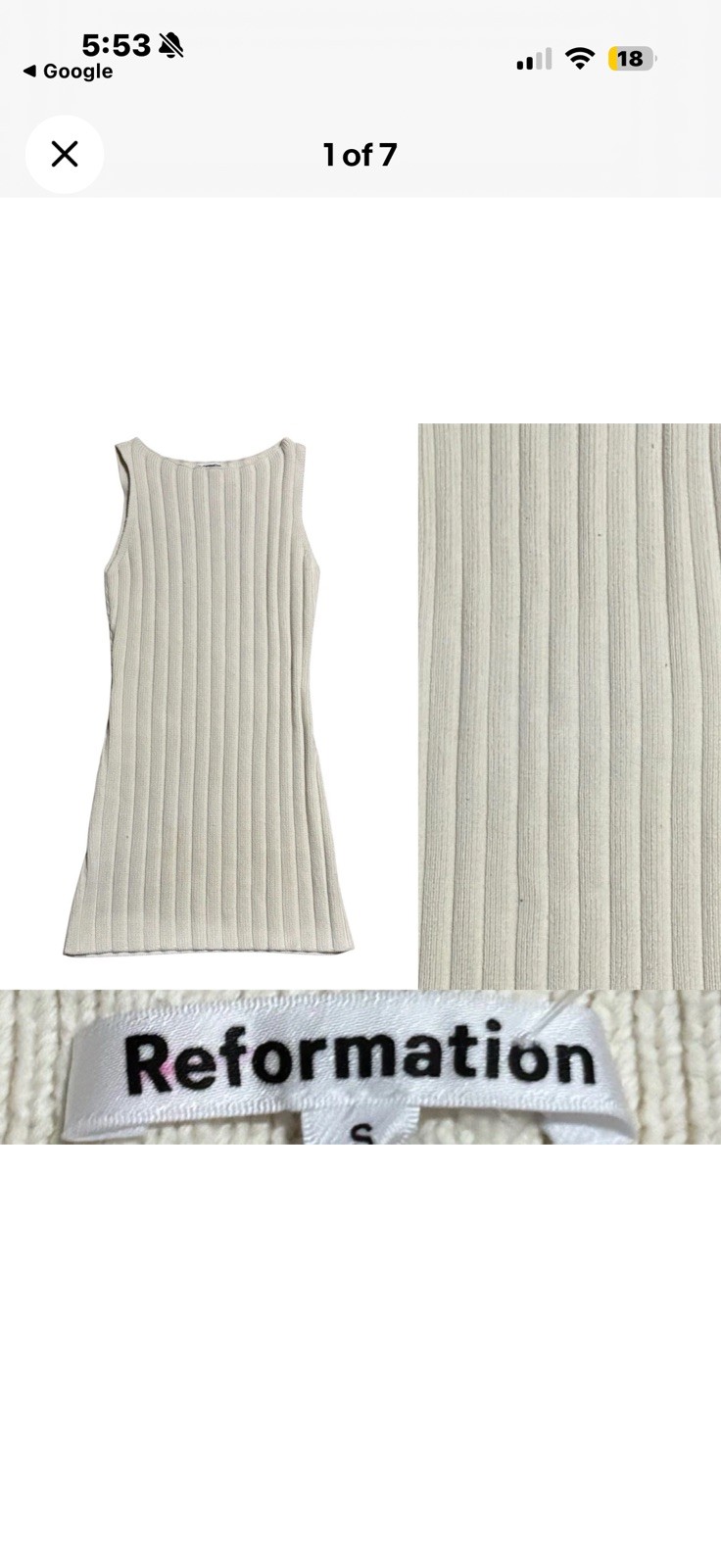 Reformation Poppy Ribbed Mini Dress Women’s Size Large In Cream