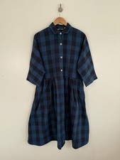Toast Dress Size Medium Blue Midi Shirt Check Long Plaid Pleated Long Utility