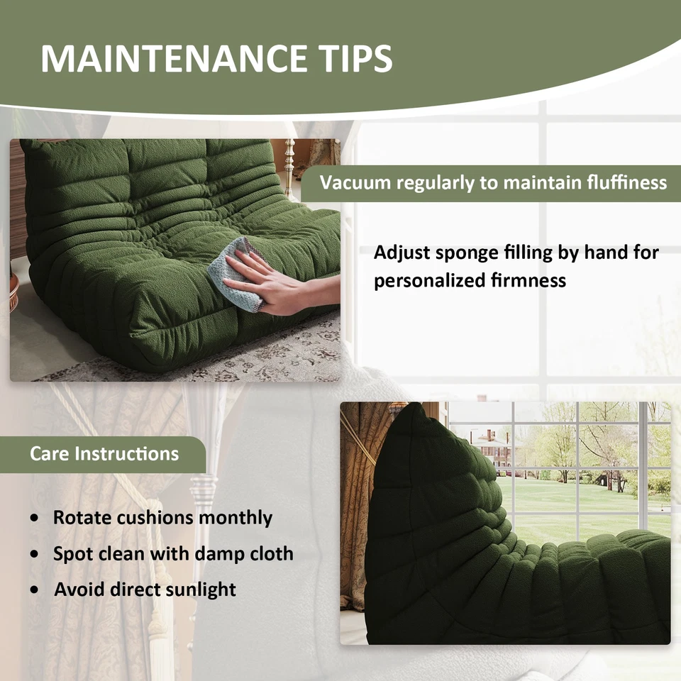 Caterpillar Lazy Sofa Beanbag Chair Nap Couch 1 to 3 Seats Floor Sofa Tatami Bed - Image 4 of 4