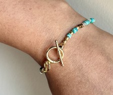 Handmade Turquoise Bracelet With 18k Gold Clasp