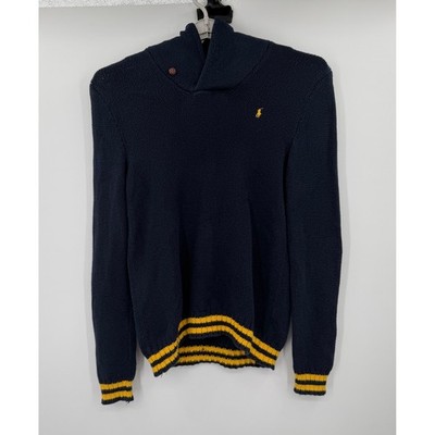 Polo Ralph Lauren Boys XL 18-20 Shawl Collar Knit Sweater Navy Yellow Varsity