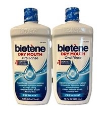 2 Biotene Oral Rinse Moisturizing Dry Mouth Relief  FRESH MINT 16 OZ Each 3/2028