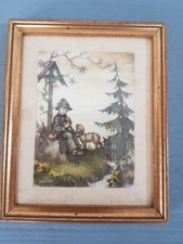 Hummel Bild HirtenJunge mit Flöte und Lämmchen Goldfarbener Rahmen 19x16cm